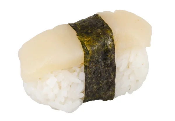 Sushi hotate met schijfje mantel geïsoleerd op witte achtergrond — Stockfoto