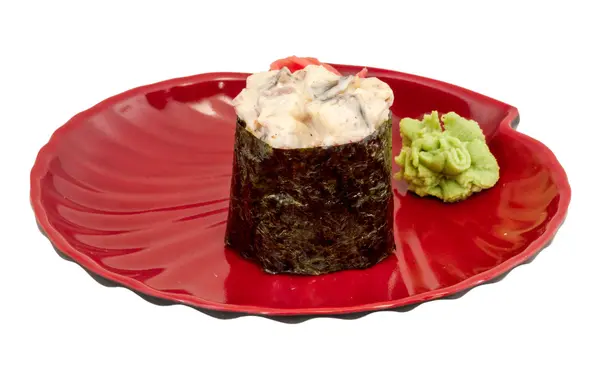 寿司うなぎ w に分離された燻製うなぎのこうしたスライスとスパイスします。 — ストック写真