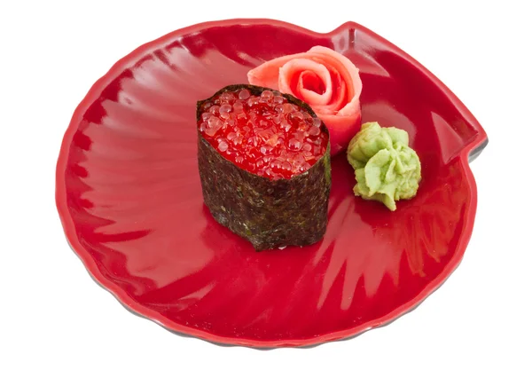 Macro shot de Salmon egg sur sushi nikiri roll — Photo