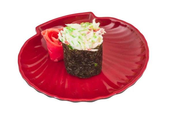 Sushi kani sauced szelet rák rák elszigetelt fehér b — Stock Fotó