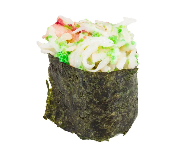 Sushi kani met sauced segmenten van krab garnalen geïsoleerd op witte b — Stockfoto