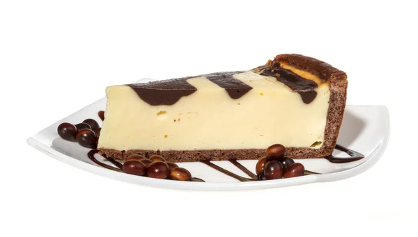 stock image Cheesecake with chocolate sauce