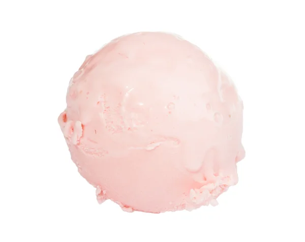 stock image Scoop of strawberry ice cream from top on white background