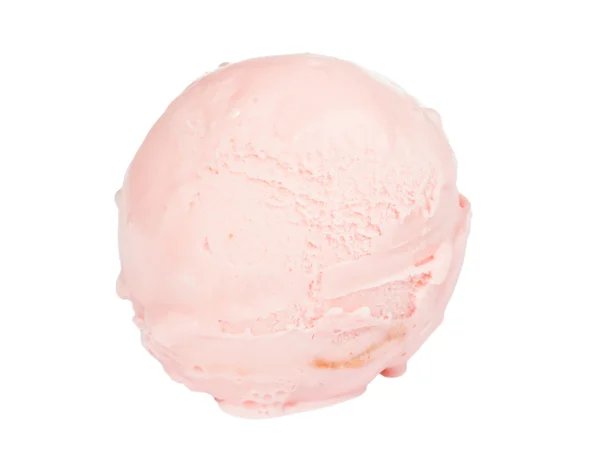 stock image Scoop of strawberry ice cream from top on white background