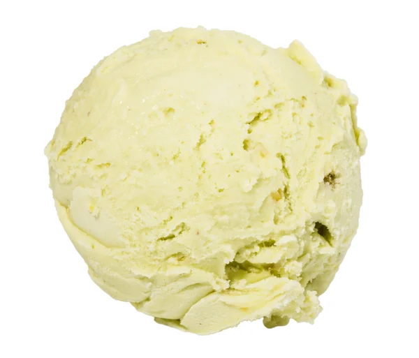 Scoop of pistachio ice cream from top on white background — Stock Photo, Image