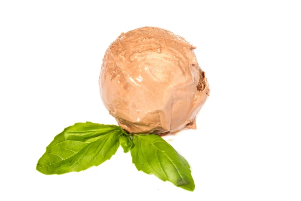 stock image Scoop of chocolate ice cream with mint leaf