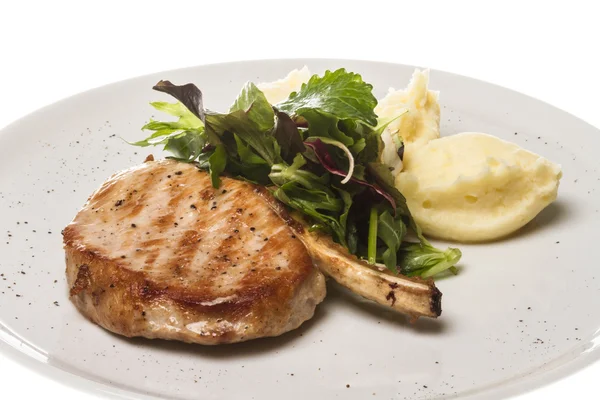 stock image Grilled pork with salad and potato