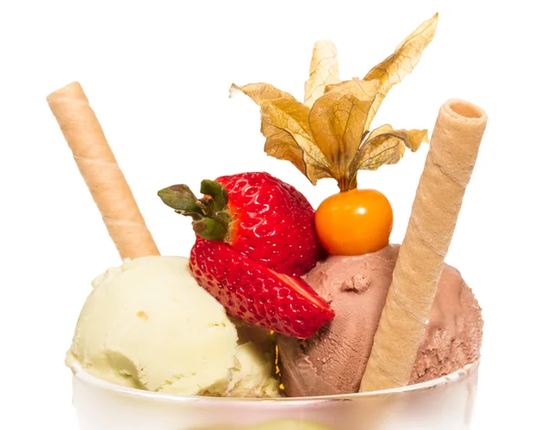 Yogurt and chocolate ice cream in a bowl close up Stock Image