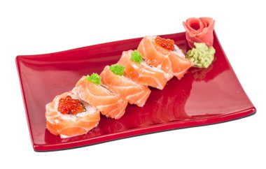 somon balığı, kırmızı cavair, Karaca ve krem Japon suşi geleneksel Japon food.roll yapılmış