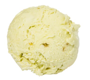 Scoop of pistachio ice cream from top on white background clipart