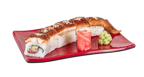 :Японський традиційної кухні - макі рол з огірок, Плавлений сир і сировини лосося і вугор — стокове фото