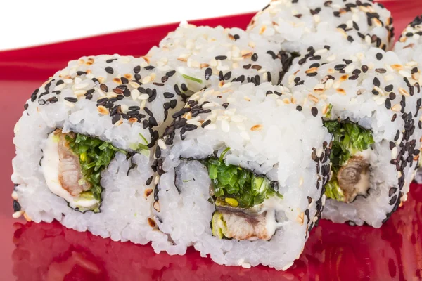 Japanese traditional Cuisine - Maki Roll with Nori , Cream Cheese and Eel. — Stock Photo, Image