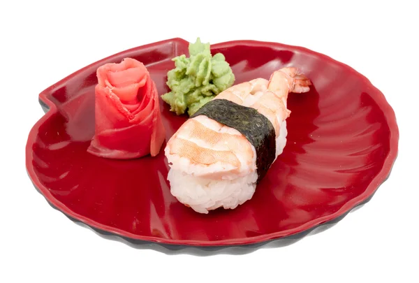 Camarones sushi primer plano aislado sobre fondo blanco —  Fotos de Stock