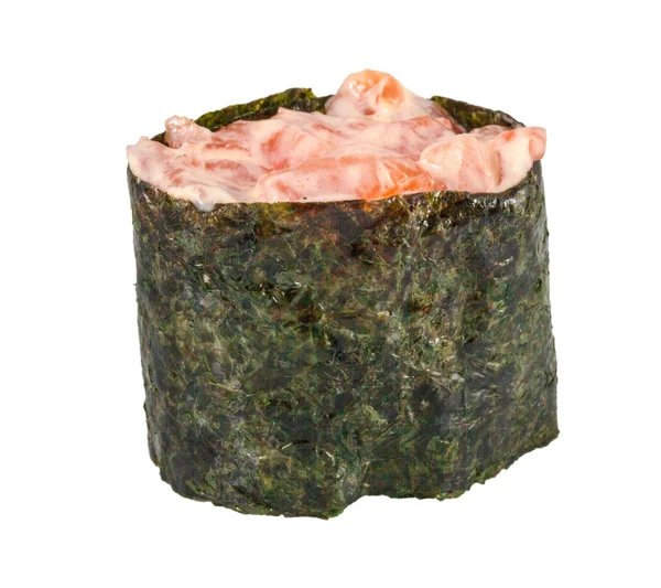 Sushi med lax på vit bakgrund isolerade — Stockfoto