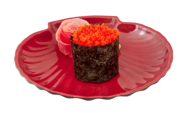 Sushi mit Fischkaviar vor weißem Hintergrund — Stockfoto
