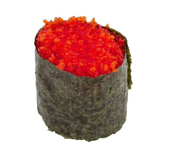 Sushi con caviar de pescado de fying aislado sobre fondo blanco — Foto de Stock