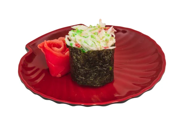 Sushi kani z plastrami sauced krab krewetki na białym tle biały b — Zdjęcie stockowe