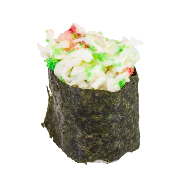Sushi kani con fette salate di gamberetti granchio isolato su b bianco — Foto Stock