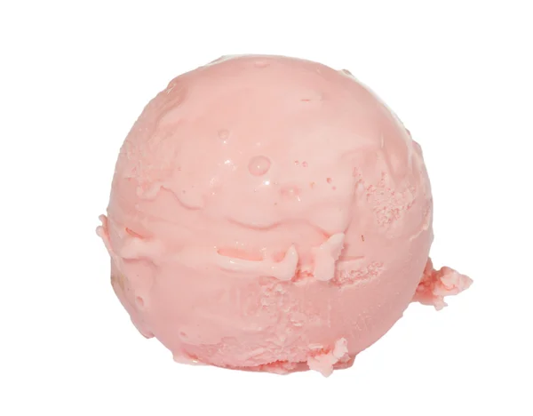 stock image Scoop of strawberry ice cream from top on white background