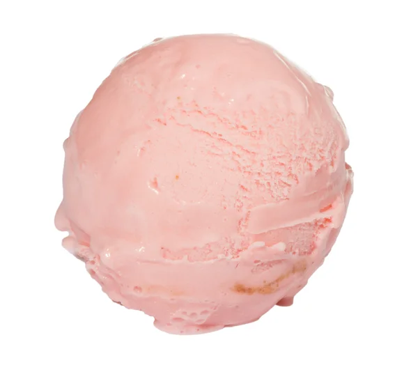Scoop of strawberry ice cream from top on white background — Stock Photo, Image