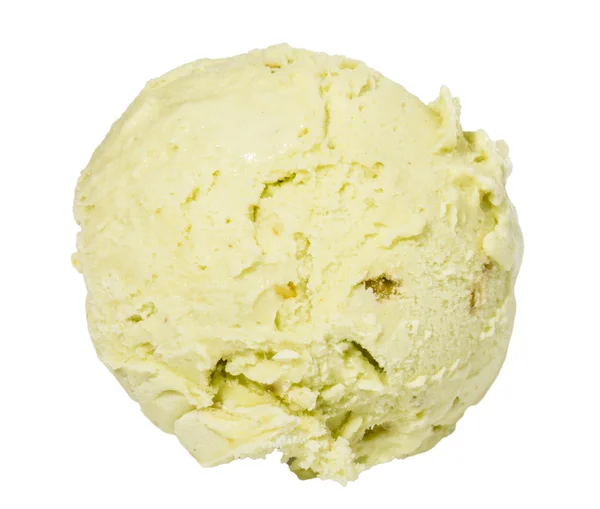 Colher de sorvete de pistache de cima no fundo branco — Fotografia de Stock