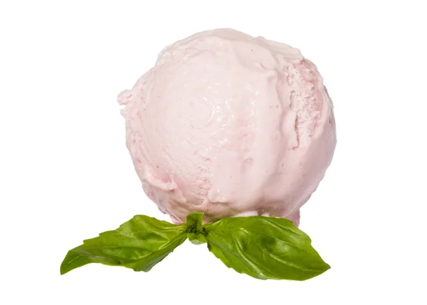 Cuchara de helado de fresa de arriba sobre fondo blanco con —  Fotos de Stock