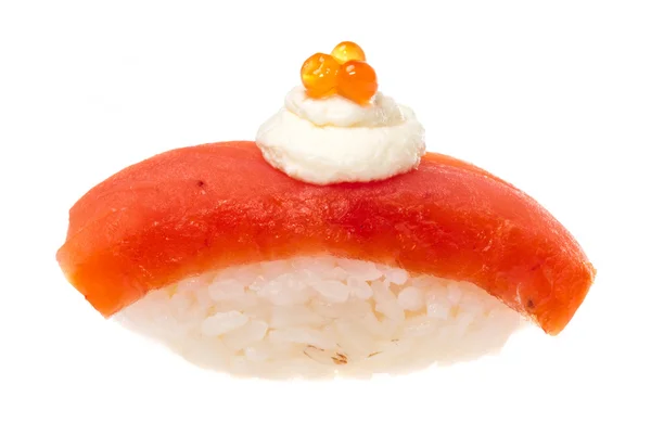 흰 배경에 있는 살몬 초밥 — 스톡 사진