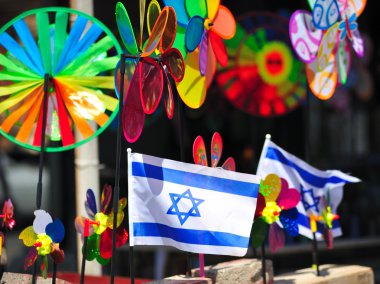 Two small Israel flags in gift shop clipart