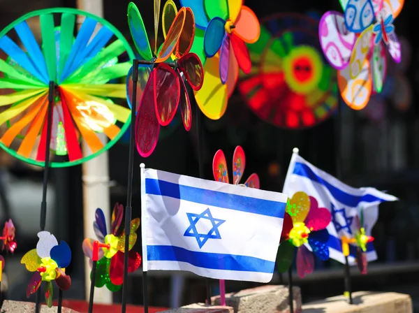 stock image Two small Israel flags in gift shop