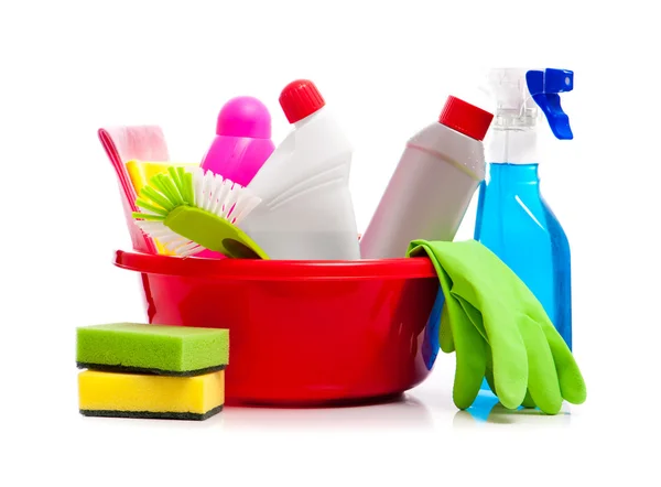 Box of cleaning supplies — Stock Photo, Image