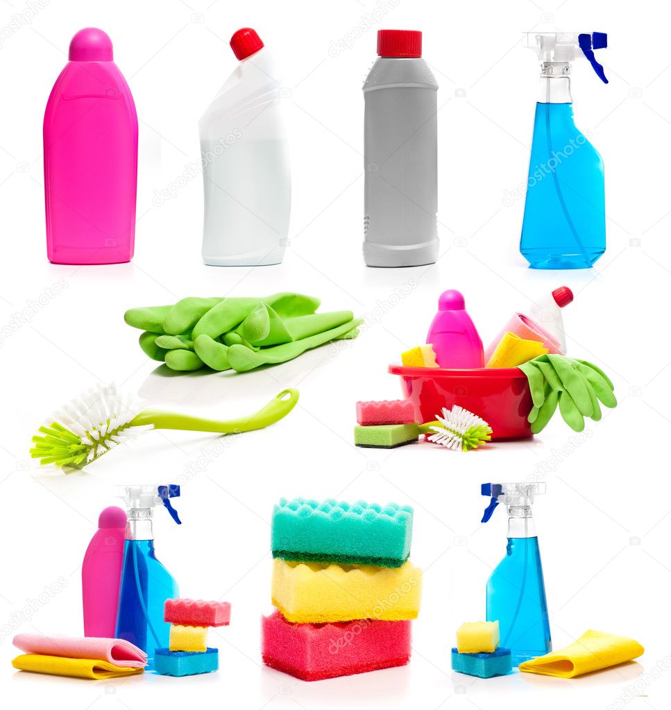 Set of cleaning supplies photos