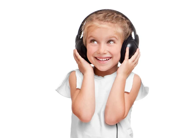 Dziewczynka ze słuchawkami — Zdjęcie stockowe