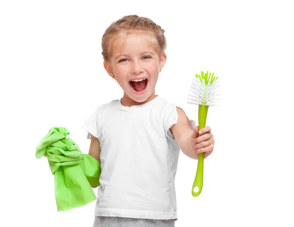Little girl cleaning — Stock Photo, Image