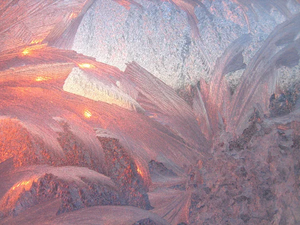 Ice mönster och morgon solljus — Stockfoto