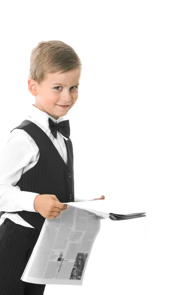 Boy holding a newspaper — Stock Photo, Image