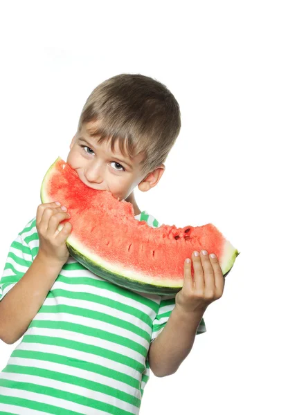 Junge hält Wassermelone in der Hand — Stockfoto
