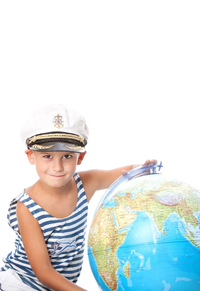 Jongen houden een globe — Stockfoto