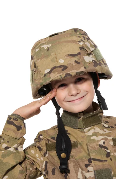 stock image Saluting soldier. Young boy