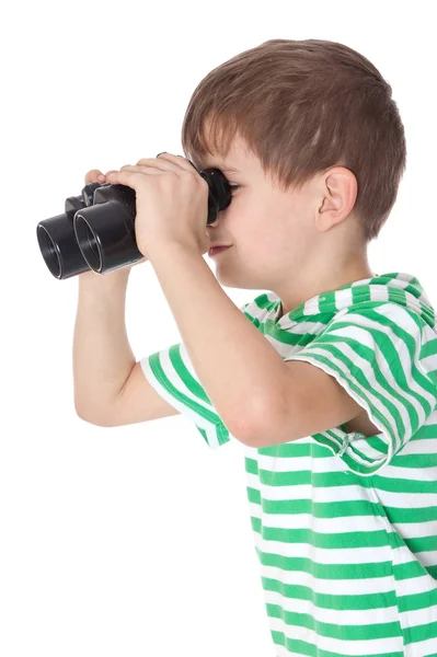 男孩举行双筒望远镜 — 图库照片