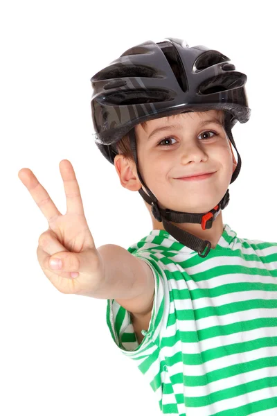 Menino ciclista com capacete — Fotografia de Stock
