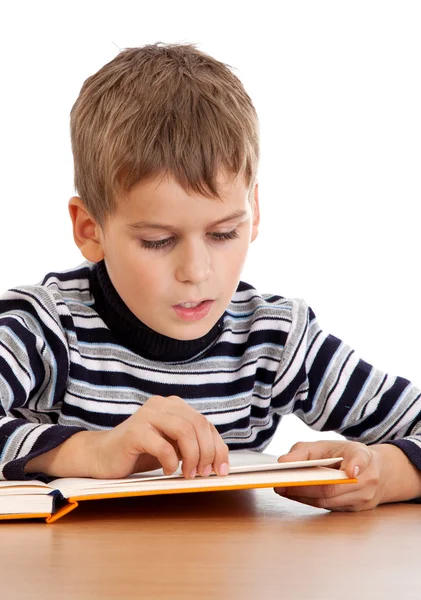 Cute schoolboy is reading a book — Stock Photo, Image