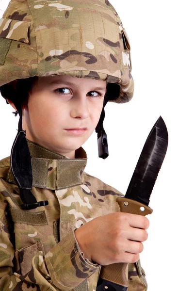Mladý voják s nožem — Stock fotografie