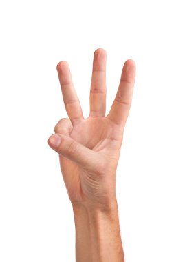 Three fingers being held in the air by a male hand clipart