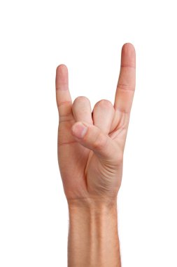 A man's hand giving the Rock and Roll sign clipart
