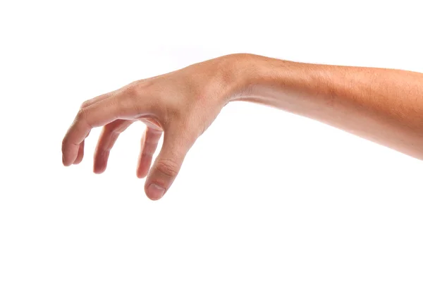 Mužských rukou sáhl po něčem na bílém pozadí — Stock fotografie