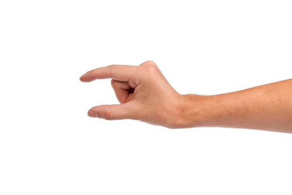 Männliche Hand greift nach etwas auf Weiß — Stockfoto