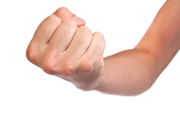Males hand with a clenched fist isolated — Stock Photo, Image