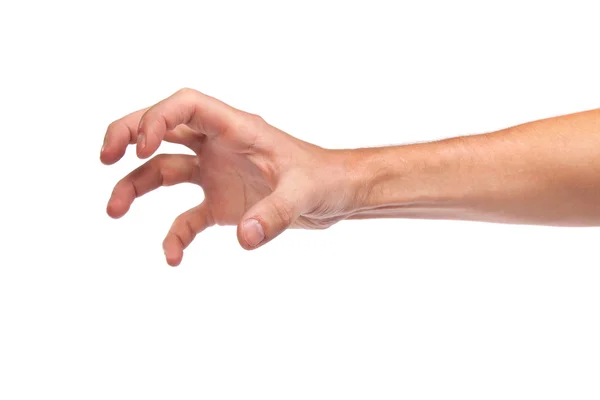 Männliche Hand greift nach etwas auf Weiß — Stockfoto