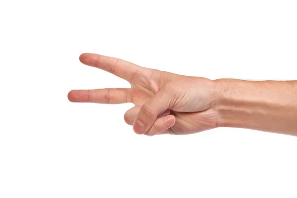 Χέρι closeup νούμερο τέσσερα χειρονομία που απομονώνονται σε λευκό — Φωτογραφία Αρχείου