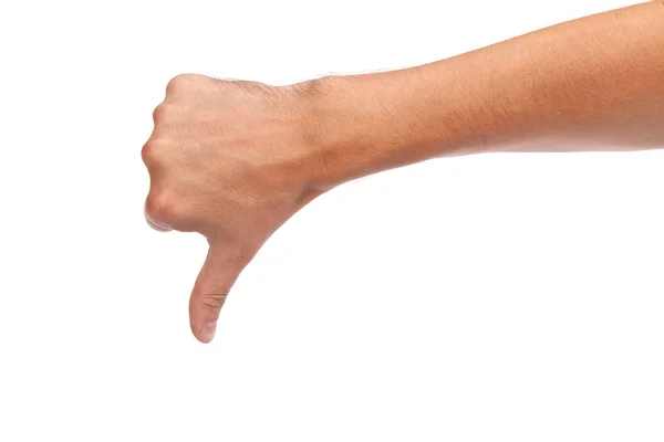 Палец вниз мужской знак руки изолирован на белом — стоковое фото